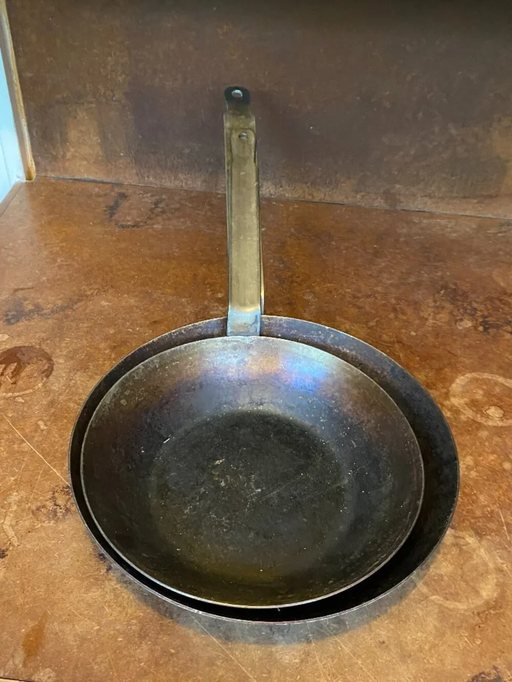 Two (2) Unbranded Carbon Steel French Chef's Skillets Saute Frying Pans